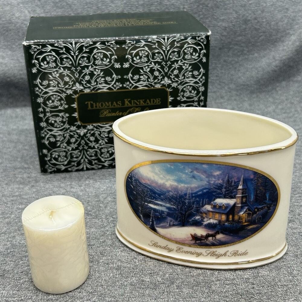 Vintage Thomas Kinkade Sunday Evening Sleigh Ride Porcelain Votive Candle Holder